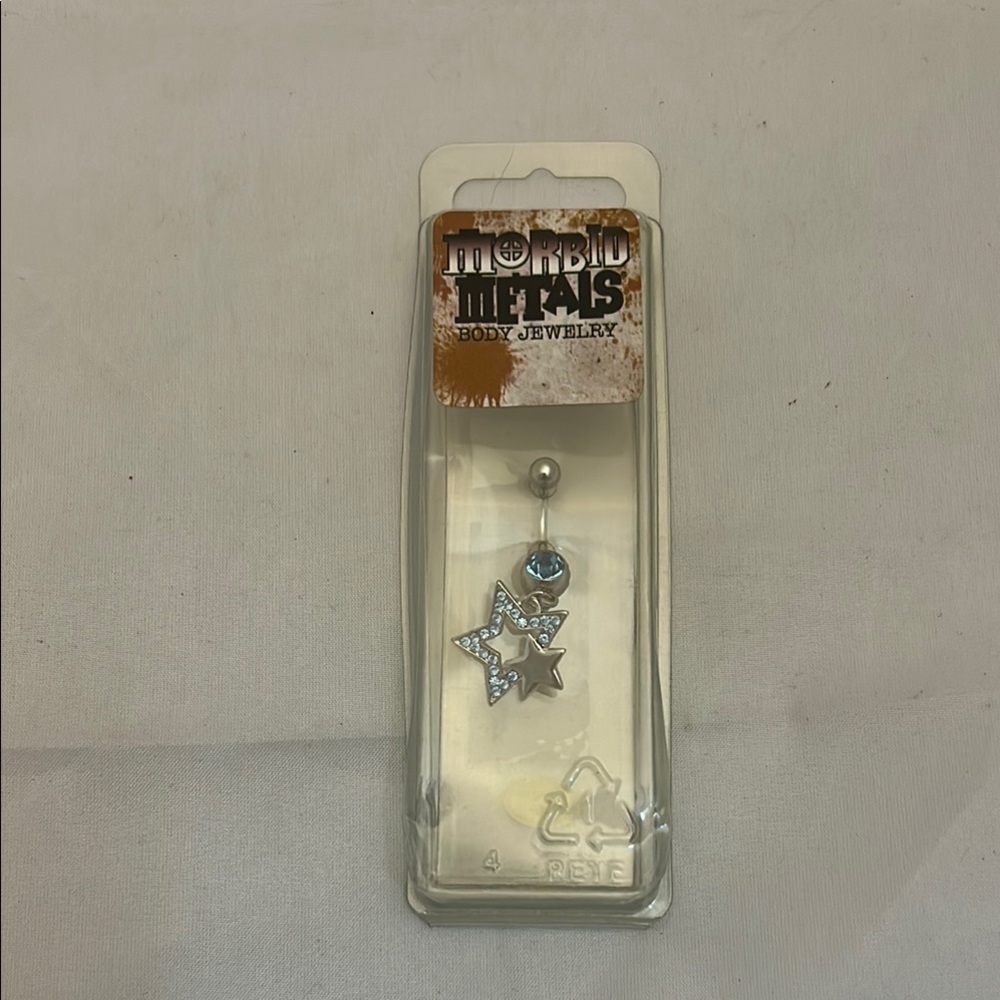 Silver Star Body Jewelry with Blue Gem